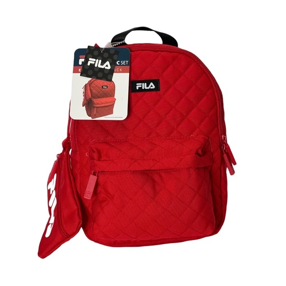 Fila Womens Backpack Red Quilt With Pouch Medium Eileen Backpack New - Picture 7 of 15